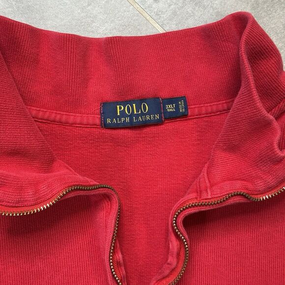 Polo Ralph Lauren Quarter Zip Sweater Mens 3XLT Red Big Tall Cotton Ribbed - Picture 3 of 11